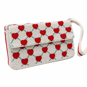 Handmade Heart Pattern Glass Beaded Clutch Embroidered Womens Designer Button Closure Lightweight Flap Purse Wholesale OEM ODM - Product Image 1