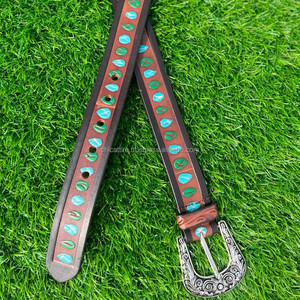 Cinturón de vaquera occidental de cuero mecanizado más vendido, cinturón Floral de cuero de vaca genuino de alta calidad para Jeans, cinturones pintados a mano - Product Image 3