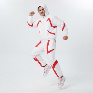 Custom <b>White</b> & Red Windbreaker <b>Tracksuit</b> Set Hooded Jacket & Wide Leg Pants Premium Streetwear Sportswear Manufacturer - Product Image 3