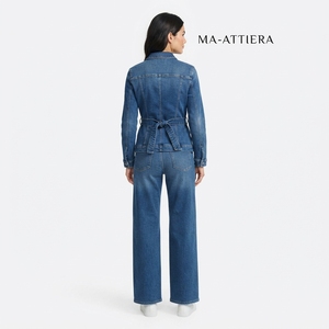 <b>Women</b> Summer <b>Blue</b> Washed Denim Belted Jacket and Wide Leg <b>Jeans</b> Set Casual Two Piece Matching Denim Outfit Streetwear Fashion - Product Image 2