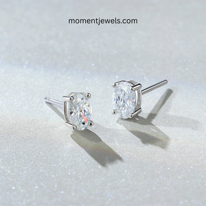 Elegant Oval Moissanite <b>Stud</b> Earrings Luxury Rhodium Plated 925 Sterling <b>Silver</b> Ear <b>Studs</b> Claw Setting Gemstone Inlay Women - Product Image 6