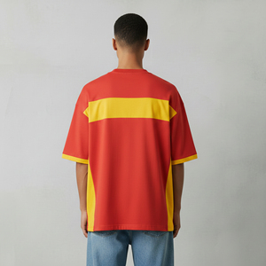 Nuevas camisetas de hombre de moda, holgadas y de corte amplio, con logotipo bordado personalizado, manga corta, ecológicas, de dos tonos, estilo hip hop. - Product Image 3