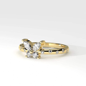 Anillo de Diamante Cultivado en Laboratorio con Corte Marquesa, Diseño de Mariposa, Chapado en Rodio, Oro 10K/14K/18K, Plata 925/935, Joyería Fina para Compromiso y Boda - Product Image 2