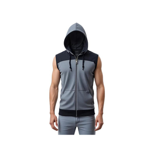 Hoodies sans manches à fermeture éclair pour hommes, imprimés sur mesure en coton, sérigraphie, vêtements de musculation et de gym, hoodies sans manches - Product Image 1
