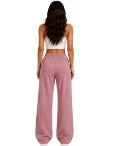Women Dusty Pink <b>Wide</b> <b>Leg</b> Sweatpants High Waist Loose Fit <b>Lounge</b> Jogger <b>Pants</b> Casual Streetwear Daily Wear - Product Image 2