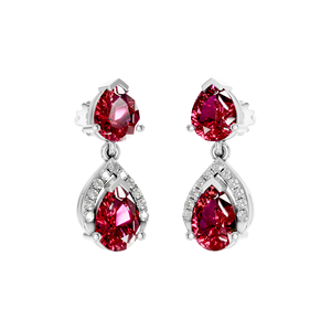 ต่างหูหยดน้ำสีเงินสเตอร์ลิงสุดหรู925สีขาวทองลูกแพร์ทับทิมเครื่องประดับทันสมัยที่มีพลอยสีแดงตัด IGI - Product Image 3