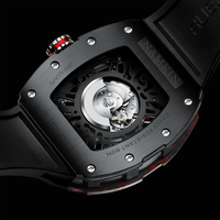 Reloj de lujo con logotipo OEM de 42 mm, reloj esqueleto de fibra de carbono, reloj automático para hombre, movimiento mecánico NH05, relojes con correa FKM