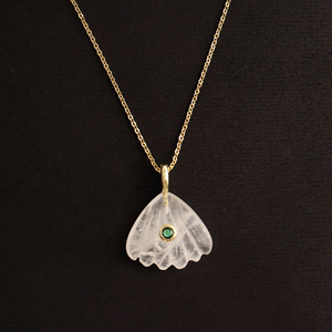 Attractive crystal quartz shell carving <b>with</b> green cz pendant necklace 18k gold plated <b>cable</b> link chain For wholesale jewelry - Product Image 1