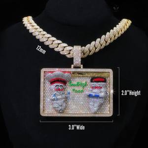 Collar con colgante de dije cubano de plata 925 chapado en rodio, con moissanita VVS y oro amarillo, estilo hip hop, personalizado y con incrustaciones de circonitas. - Product Image 2