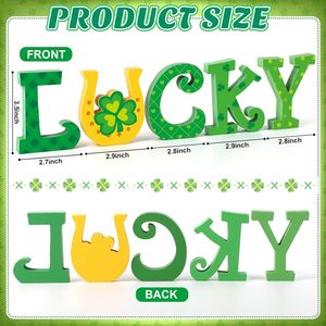 Set di 5 Segnaposto in Legno per San Patrizio, Decorazioni da Tavola con Lettere Portafortuna e Trifoglio, Centrotavola per Feste - Product Image 3