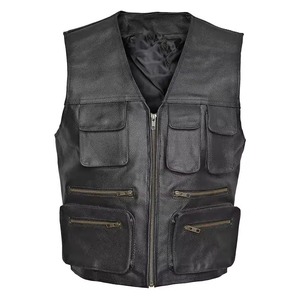 Chaleco de Cuero Genuino Personalizado para Hombre, Corto, Impermeable, Transpirable, con un Solo Botón, Reversible, Estilo Motero - Product Image 1