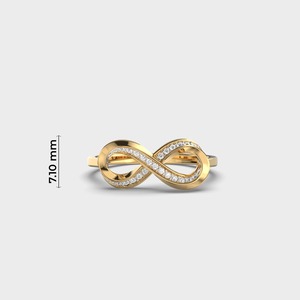 แหวนเพชรสายริบบิ้นอินฟินิตี้18K แหวนทองสีขาวทรงกลมประดับอัญมณีสวยงามเรียบง่าย - Product Image 5