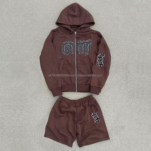 Conjuntos de sudaderas y sudaderas con capucha y logotipo personalizado Conjuntos de Sudadera con capucha estampada en polvo personalizados Conjuntos de sudadera con cremallera de diamantes de imitación para hombres - Product Image 2