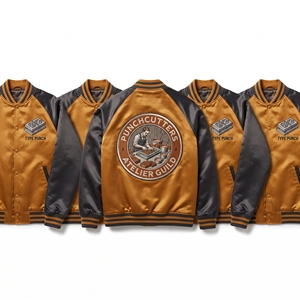 Custom B2B Supplier Green Cream Satin Varsity Jacket Zip Up Custom Embroidered Book Edge Gilders Guild Baseball <b>Coat</b> - Product Image 3