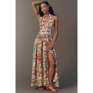 Vestido Maxi de Diseño Elegante con Silueta de Vestido de Gala, 100% Algodón, Cintura Natural y Bordado para Mujer - Product Image 1