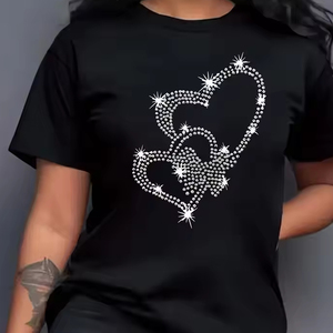 Camisetas con Diseño de Flores, Estampado con Pedrería, Camiseta Corta, 100% Algodón Tejido, Camiseta Holgada para Mujer - Product Image 6