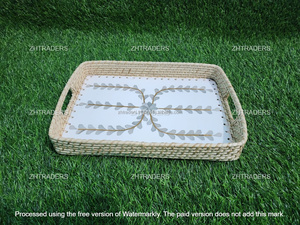 Ensemble de 2 plateaux en rotin nacre faits à la main en Inde avec logo de haute qualité Top personnalisé tendance Home Decor Table Number 1 - Product Image 6