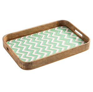 ถาดเสิร์ฟไม้มะม่วงทำมือ พร้อมลายเคลือบสีแดงรูปเชฟรอน ถาดไม้สี่เหลี่ยมตกแต่งพร้อมหูจับ - Product Image 6