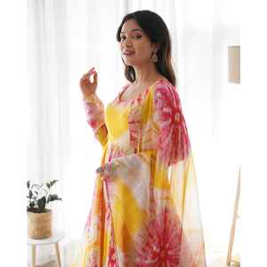 Ensemble de costume Anarkali en organza doux pur DKB -27 ensembles entièrement cousus pour femmes - Product Image 2