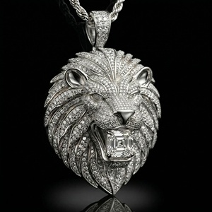 Pendentif Tête de Lion en Moissanite Ronde Taille Brillant, Plaqué Or Rose, Collier Charme Unisexe, Bijou Hip Hop, Cadeau - Product Image 1
