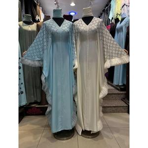 Wholesale Modest Dubai Beaded Sequined Long Sleeve <b>Abaya</b> Muslim Traditional Handmade Wedding Women Polyester Breathable V Neck - Product Image 2