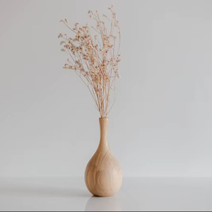 Jarrón de madera natural hecho a mano, liso y pulido, de madera maciza para decoración del hogar y cafeterías. - Product Image 1
