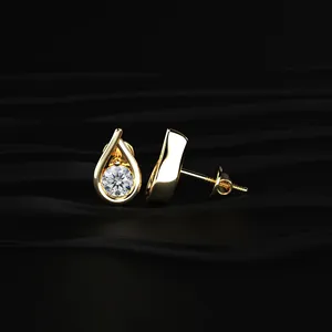 VVS-VS Clarity Round Cut Diamond <b>Teardrop</b> <b>Stud</b> <b>Earrings</b> Diamond Accessories for Women Indian Style Diamond <b>Earrings</b> with IGI - Product Image 2