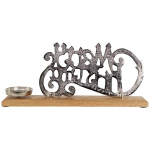 Support de bougie en métal Joyeux Noël, finition argentée, base en bois, décoration de la maison, durable - Product Image 3