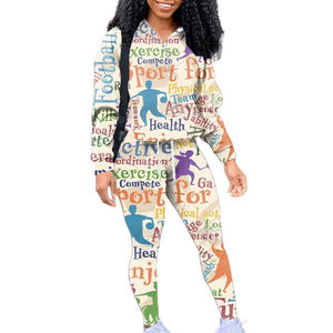 Ensemble de survêtement sportif imprimé pour femme, coupe droite, manches longues, à capuche, toutes saisons, coupe-vent, en polyester tricoté et élasthanne - Product Image 1