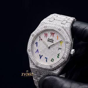 Luxury Fully Iced Moissanite Stainless Steel Hip Hop <b>Watch</b> for Men ETA Quartz Movement 3BAR Water Resistant Colorful <b>Arabic</b> - Product Image 1
