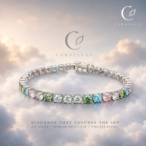 Pulsera de tenis de lujo con diamantes multicolor cultivados en laboratorio |   Joyería Romántica de Boda para Mujer, Chapada en Oro de 14k, Certificada por IGI, Caratleaf - Product Image 1