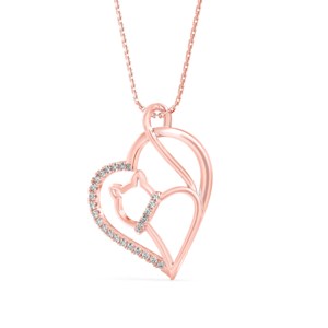 Expresa tu amor por las mascotas con un clásico collar con colgante de gato en plata 925 y moissanita en forma de corazón para mujer. - Product Image 4