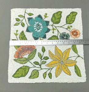 Handmade Beaded Floral Table Mat <b>Rectangle</b> Bohemian Style Fabric Decorative <b>Placemat</b> with Yellow Green Blue Flowers - Product Image 3