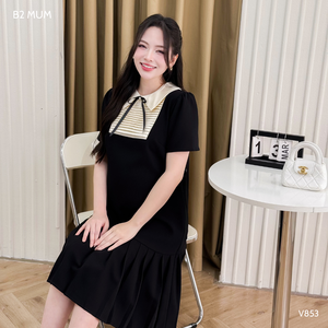 Robe de bureau plissée V853 pour femmes enceintes, design minimaliste respirant, haute élasticité, bonne absorption, vêtements de maternité - Product Image 5