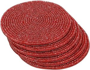 Sets de table ronds rouges en tissu avec base antidérapante, design uni pour la décoration de table - Product Image 3