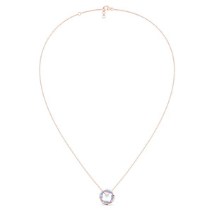 Sky Halo Diamond Necklace with Sculpted Rose Gold Circular <b>Frame</b> and <b>Floating</b> Floral Center Design - Product Image 4