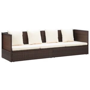 Poly Rattan Patio letto con cuscino e cuscini marrone lettino - Product Image 3