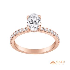 Bague élégante en moissanite taille ovale pour femme, plaquée or rose, sertie pavé, bijoux de mariage et de fiançailles, cadeau de luxe, USA - Product Image 1