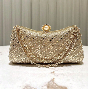 Radiant <b>gold</b> fringed tassel <b>clutch</b> with intricate crystal patterns. Movement and shine, available at wholesale prices - Product Image 4