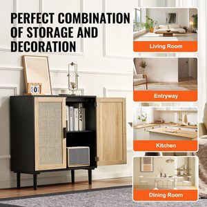 Mobiletto in Rattan con Ripiani Regolabili e 2 Ante Magnetiche, Credenza per Ingresso, Corridoio e Cucina - Product Image 6