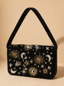 Sac à bandoulière de luxe de haute qualité fait à la main avec des perles de verre en forme de lune et d'étoiles, style classique, motif géométrique, sac à main pour femmes - Product Image 4