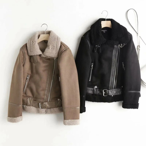 Women's Autumn Winter Moto <b>Jacket</b> Breathable Faux Fur Leather Coat with Warm Lapel <b>Suede</b> Streetwear-Bonded Processing - Product Image 6