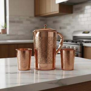 Ensemble de carafes à eau en cuivre pur - Pichet ayurvédique pour la santé avec design luxueux, anti-fuite, pour la maison et en coffret cadeau - Product Image 6