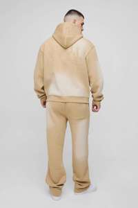 Trendy Wholesale Custom Logo Tall Oversized Distressed Tracksuit For Men Official Applique <b>Spray</b> Wash Hooded Hoodie & Jogger Set - Product Image 3