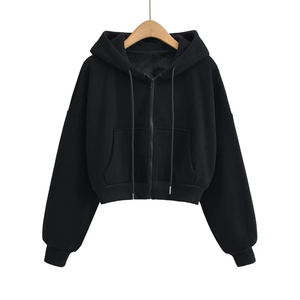 Venta al por mayor de sudaderas con capucha lisas y gruesas estilo streetwear para mujer, sudaderas con capucha extragrandes, sudaderas con capucha cortas lisas de color sólido para fabricantes. - Product Image 2