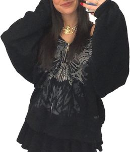 <b>Men's</b> Gothic Hooded Zipper Sweatshirt Oversized Black Glitter Cross Print Regular Sleeve Knitted Autumn Wear - Product Image 4