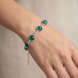 Pulsera de Ónix Verde Natural con Engaste de Plata de Ley 925, Gema Redonda Facetada, Estilo Tenis, Elegante, Minimalista, Ajustable, Unisex, Regalo - Product Image 6