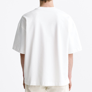 เสื้อยืดผู้ชายคุณภาพสูง ทรงโอเวอร์ไซส์ สีขาว ผ้าฝ้าย 100% แขนสั้น คอกลม ลำลอง พิมพ์ลายโลโก้ด้านหน้า ทรงพอดีตัว - Product Image 2