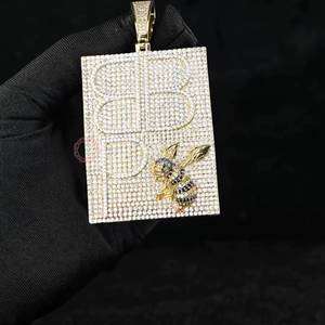 Custom Iced Out Brass Zircon Letter <b>Bee</b> Pendant Fine Jewelry Pendants & Charms 18K Gold Plated <b>Necklace</b> - Product Image 2