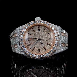 Montre mécanique en acier inoxydable avec cadran en verre Moissanite, clarté VVS, fabrication artisanale de luxe, résistante à l'eau 30 bars pour hommes - Product Image 1